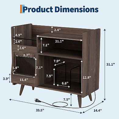 Large Record Player Stand, Vinyl Record Storage Cabinet Turntable Stand with Sliding Door