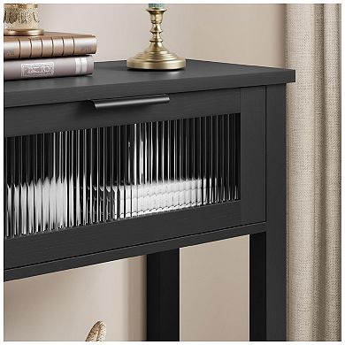 Console Table with 2 Glass Drawers, Spacious Storage, Versatile Design, Easy Assembly