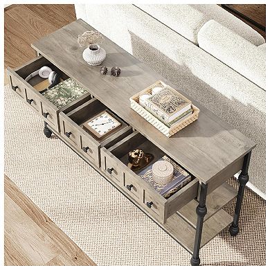 Long 53" Console Sofa Table with 3 Drawers, Entryway Table with 3-Tier Storage Shelves