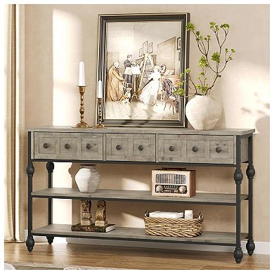 Long 53" Console Sofa Table with 3 Drawers, Entryway Table with 3-Tier Storage Shelves