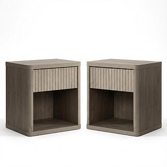 Night Stand Set of 2, Modern Farmhouse Nightstand, Fluted Nightstand with Drawer Storage