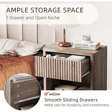 Night Stand Set of 2, Modern Farmhouse Nightstand, Fluted Nightstand with Drawer Storage