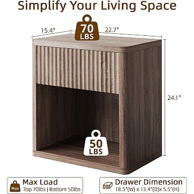 Night Stand Set of 2, Modern Farmhouse Nightstand, Fluted Nightstand with Drawer Storage