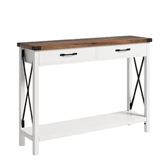 Farmhouse Console Table with 2 Drawers and Storage Shelf Wooden Sofa Accent Table for Entryway