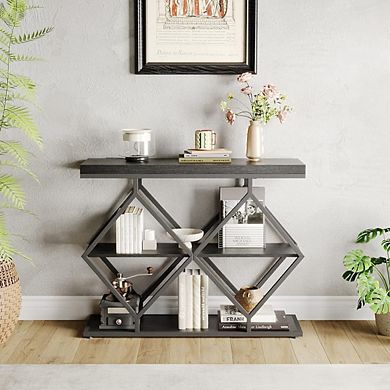 Farmhouse Console Table 3-Tier Narrow Entryway Sofa Table with Storage Shelves, Metal Legs