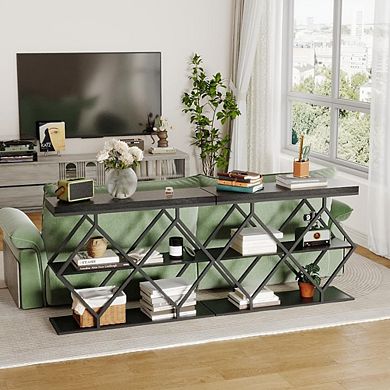 Farmhouse Console Table 3-Tier Narrow Entryway Sofa Table with Storage Shelves, Metal Legs