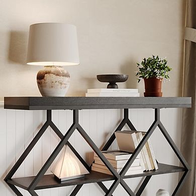 Farmhouse Console Table 3-Tier Narrow Entryway Sofa Table with Storage Shelves, Metal Legs