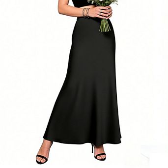 Women's Satin Maxi Skirt High-Waisted Flowy Long Skirt Elegant Formal Skirt for Special Occasions