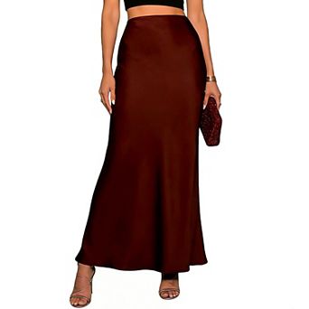 Women's Satin Maxi Skirt High-Waisted Flowy Long Skirt Elegant Formal Skirt for Special Occasions