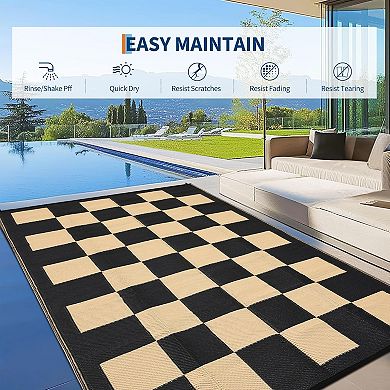 Outdoor Area Rug, Plastic Checkered Rug for Patio,Non-Slip Easy-Clean Stain-Resistant
