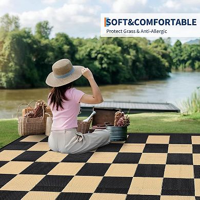 Outdoor Area Rug, Plastic Checkered Rug for Patio,Non-Slip Easy-Clean Stain-Resistant