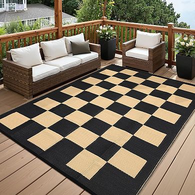 Outdoor Area Rug, Plastic Checkered Rug for Patio,Non-Slip Easy-Clean Stain-Resistant