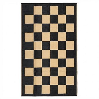 Outdoor Area Rug, Plastic Checkered Rug for Patio,Non-Slip Easy-Clean Stain-Resistant
