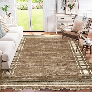 Modern Geometric Scalloped Area Rugs for Living Room, Machine Washable