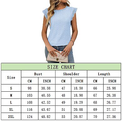 Womens Crewneck Blouses Trendy Sleeveless Ruffle Tank Tops Ruched Loose Basic Shirts