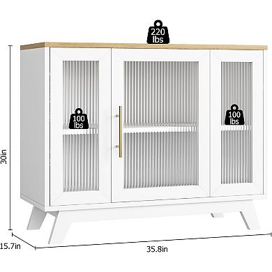 36" Sideboard Buffet Cabinet with Storage, Contemporary Farmhouse Kitchen Sideboard with Glass
