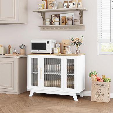 36" Sideboard Buffet Cabinet with Storage, Contemporary Farmhouse Kitchen Sideboard with Glass