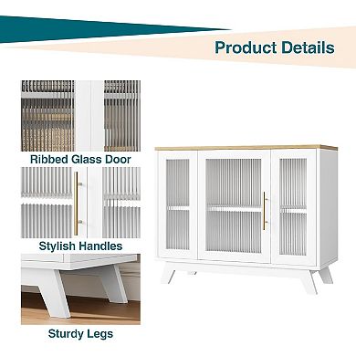 36" Sideboard Buffet Cabinet with Storage, Contemporary Farmhouse Kitchen Sideboard with Glass