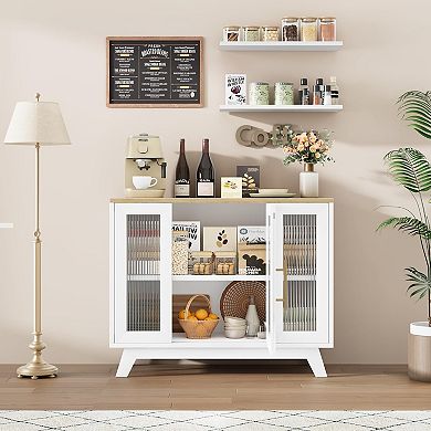 36" Sideboard Buffet Cabinet with Storage, Contemporary Farmhouse Kitchen Sideboard with Glass