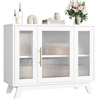 36" Sideboard Buffet Cabinet with Storage, Contemporary Farmhouse Kitchen Sideboard with Glass