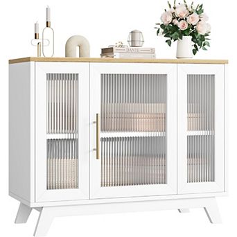 36" Sideboard Buffet Cabinet with Storage, Contemporary Farmhouse Kitchen Sideboard with Glass