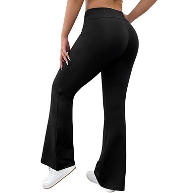 Women Bootcut Flare Leggings with Pockets Crossover Flared Leggings Tummy Control Stretch Yoga