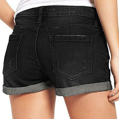Women's Distressed Detail Rolled Cuff Side Pockets Casual Denim Shorts