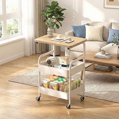 3-Tier Rolling Metal Storage Cart with Flat Top and Locking Wheels for Home, Office or Kitchen