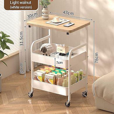 3-Tier Rolling Metal Storage Cart with Flat Top and Locking Wheels for Home, Office or Kitchen
