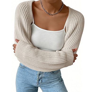 Women's Long Sleeve Open Front Kni Ribbed Relaxed Fit Casual Cropped Cardigan