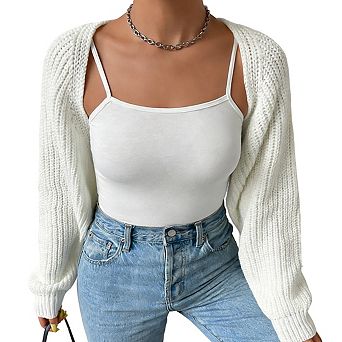 Women's Long Sleeve Open Front Kni Ribbed Relaxed Fit Casual Cropped Cardigan