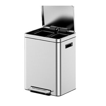 Dual Compartment Kitchen Trash Can - 10.6 Gal (2 x 20L) Stainless Steel Step Recycling Bin