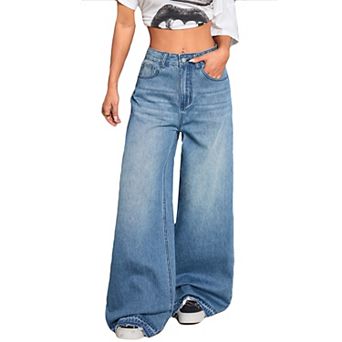 Women's High-Waisted Wide-Leg Jeans, Light Wash Baggy Denim Pants, Casual Loose-Fit Trousers