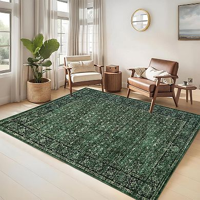 Large Area Rugs,Washable Floral Indoor Floor Carpet Non Slip Stain Resistant