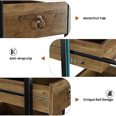 5-Drawers Storage Cabinet, Metal Frame and Solid Wood Drawers, for Kitchen, Bedroom, Living Room