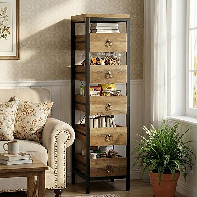 5-Drawers Storage Cabinet, Metal Frame and Solid Wood Drawers, for Kitchen, Bedroom, Living Room