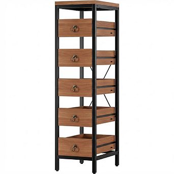5-Drawers Storage Cabinet, Metal Frame and Solid Wood Drawers, for Kitchen, Bedroom, Living Room