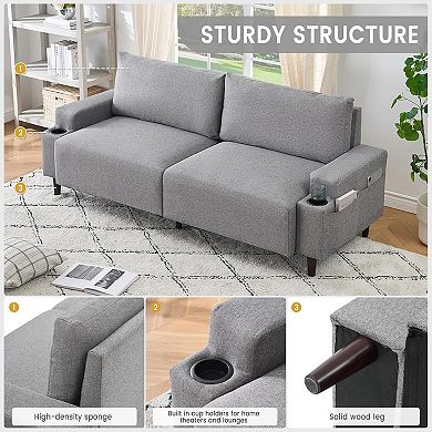 Deep Seat 3-Seater Couch，Modern Sofa with Cup Holders，Extra-Spacious 21-Inch Deep Seat