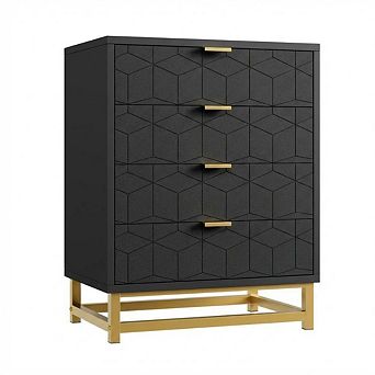 4-Drawer Dresser with Metal Legs, Wide Storage Chest for Living Room, Wooden Storage Cabinet