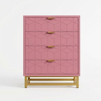 4-Drawer Dresser with Metal Legs, Wide Storage Chest for Living Room, Wooden Storage Cabinet