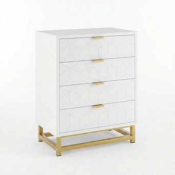 4-Drawer Dresser with Metal Legs, Wide Storage Chest for Living Room, Wooden Storage Cabinet