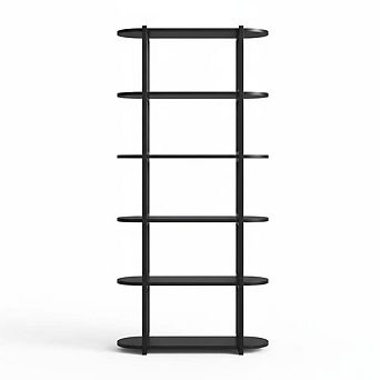 6 tier Industrial Bookshelf, Metal Frame and Wood Freestanding Open Storage Shelves