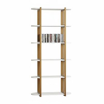 6 tier Industrial Bookshelf, Metal Frame and Wood Freestanding Open Storage Shelves