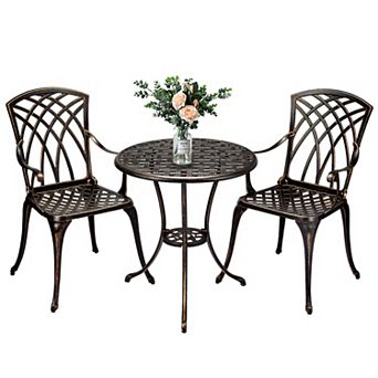 3 pc Cast Aluminum Bistro Set Table + 2 Chairs, Maintenance-Free