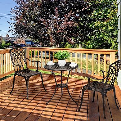 3-Piece Cast Aluminum Bistro Set Table + 2 Chairs, Maintenance-Free