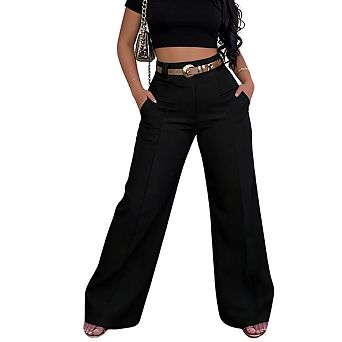 Women's Wide Leg Pants High Waist Side Pockets Casual Dressy Long Pants