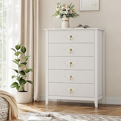 32”W 5-Drawer Wood Dresser, Modern Storage Cabinet TV Stand