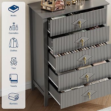 32”W 5-Drawer Wood Dresser, Modern Storage Cabinet TV Stand