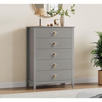 32”W 5-Drawer Wood Dresser, Modern Storage Cabinet TV Stand