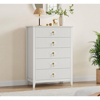 32”W 5-Drawer Wood Dresser, Modern Storage Cabinet TV Stand